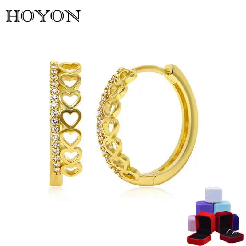 

HOYON 18K gold Color new Simple design earrings for women 2022 christmas earrings light luxury zircon love ear buckle jewelry