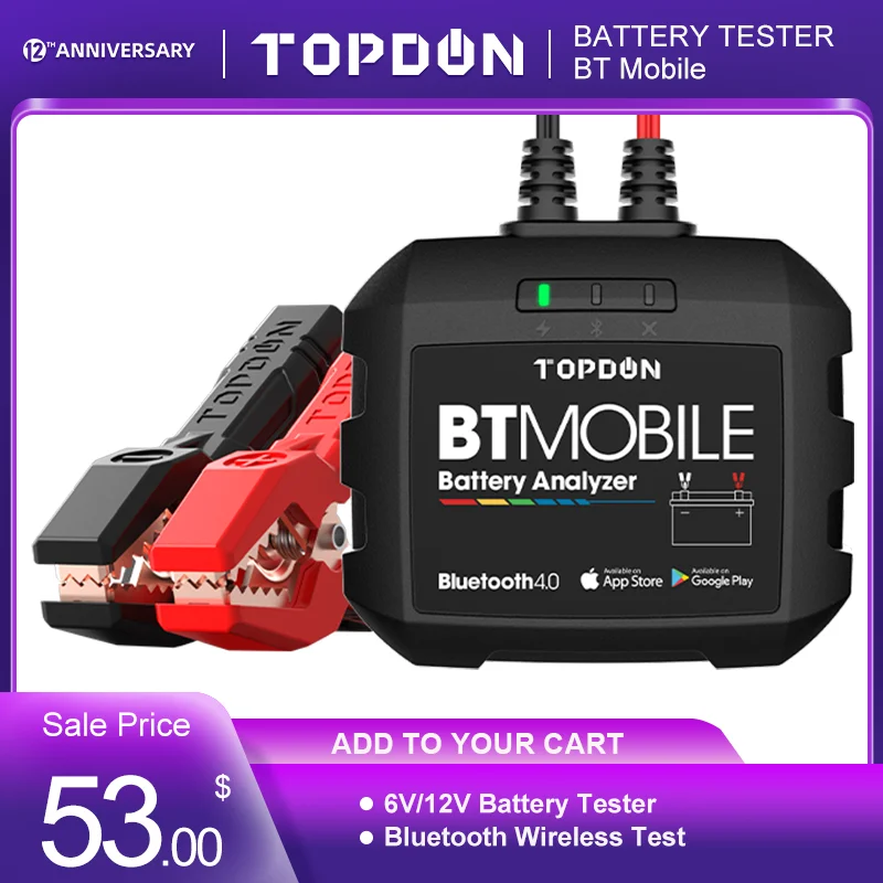 

TOPDON Bluetooth Автомобильный Батарея тестер BT мобильного 12V Беспроводной Батарея монитор 100 для 2000CCA Авто Зарядное устройство сгибать программно...