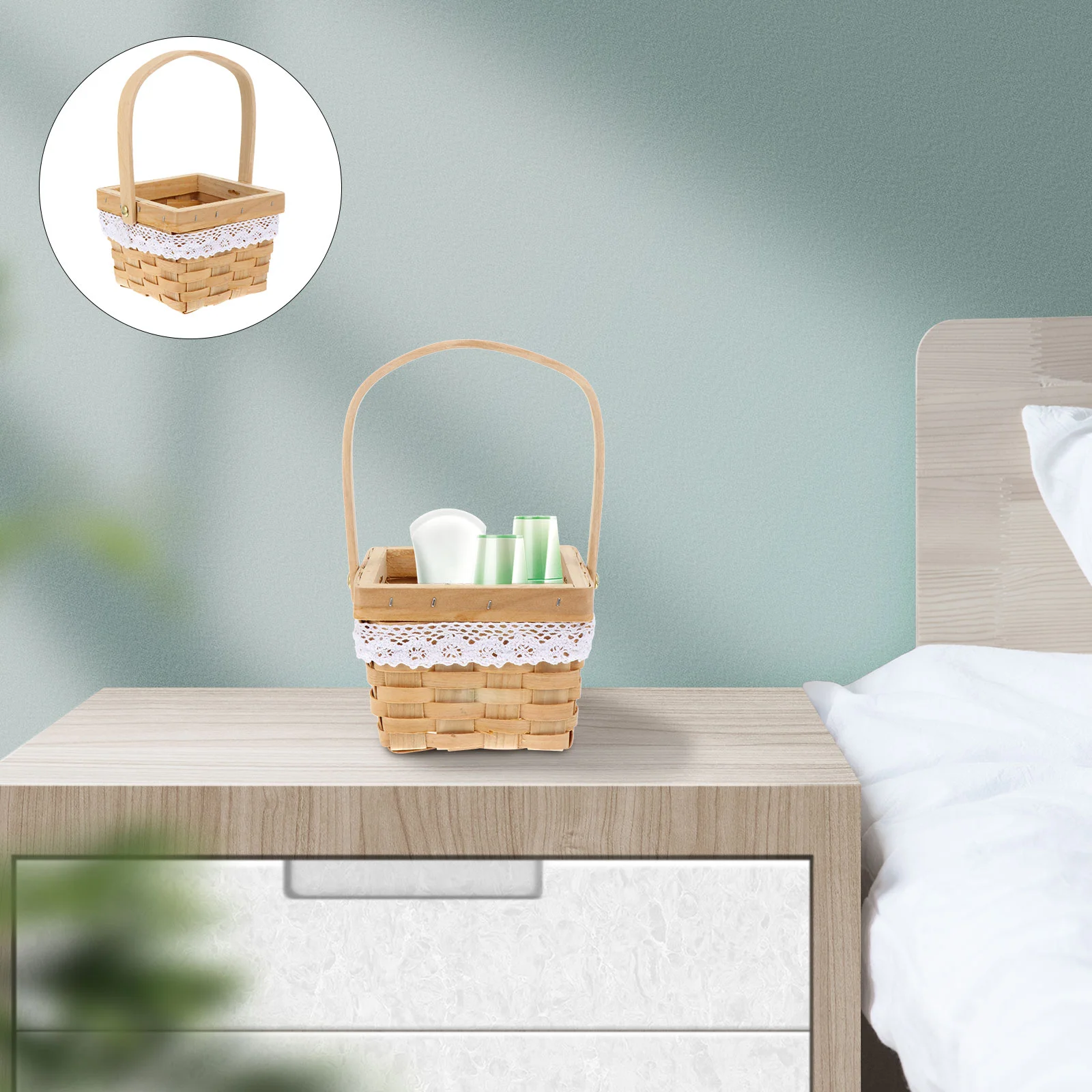 

Flower Basket Wicker Hamper Wicker Picnic Hamper Woven Fruit Bowl Container Food Storage Organizer Wood Easter Eggs Caddy