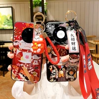 creative wristband japanese lucky cat cartoon with pendant protective case for huawei mate20x mate30 pro mate4040pro case