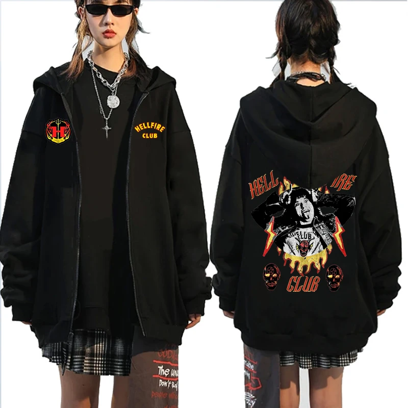 

Stranger Things 4 Hellfire Club Eddie Munson Harajuku Hoodies Zipup Sweatshirt Oversized Sportswears Steve Harrington Zip Hoodie