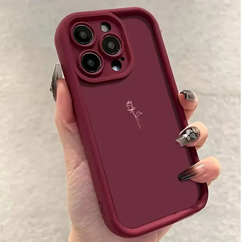 Фото Простой чехол с цветком розы для iPhone 16, 15, 14, 13, 17 Air Pro Max 11, 12, Mini 16e 7 8 Plus SE2, стильный противоударный мягкий чехол №5
