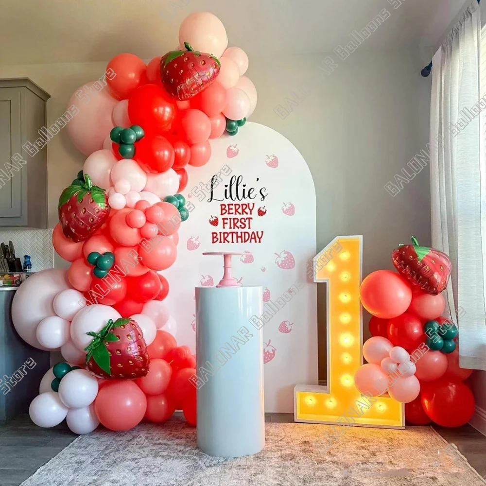 

128pcs Strawberry Party Decoration Balloon Garland Arch for Girls 1st 2nd Birthday Party Supplies Strawberry Theme Wedding Decor