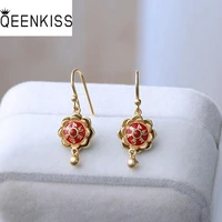 qeenkiss eg5150 fine jewelry wholesale fashion woman bride girl birthday wedding gift retro lotus flower 24kt gold drop earrings