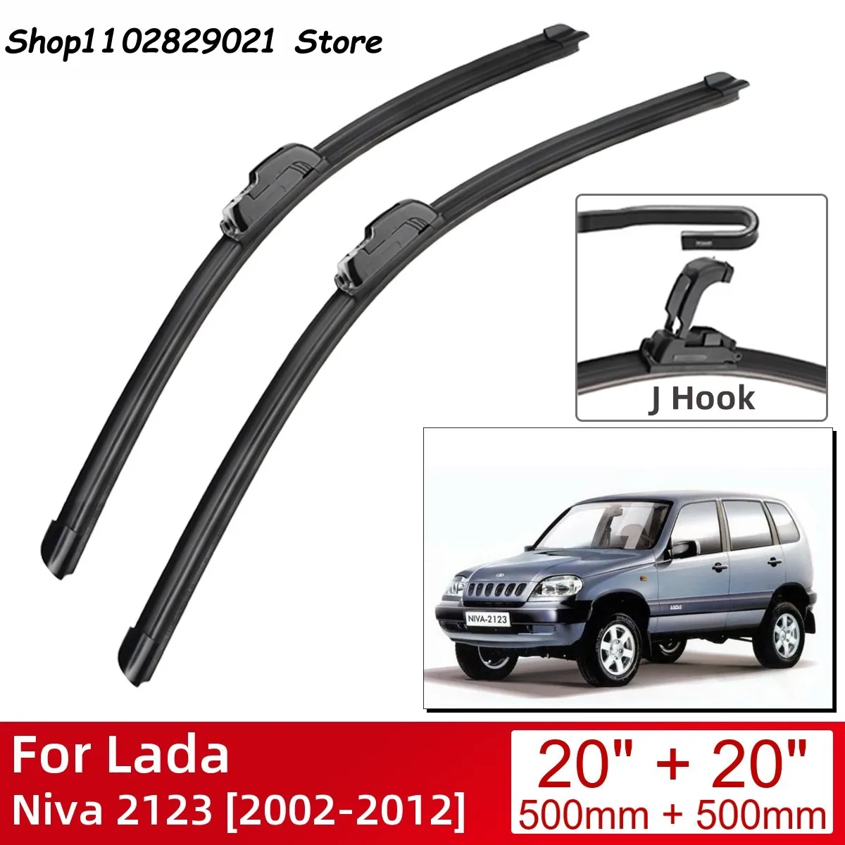 

For Lada Niva 2123 2002-2012 20"+20" Car Accessories Front Windscreen Wiper Blade Brushes Wipers U Type J Hooks 2012 2011 2010