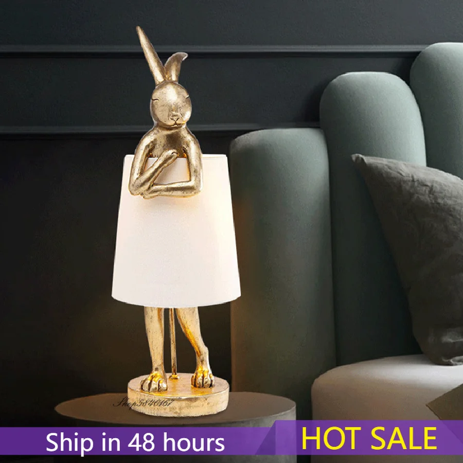 

Nordic Resin Apron Rabbit Table Lamp Designer Animal Art Lamp for Living Room Decoration Bedroom Lights Personality Beside Lamp