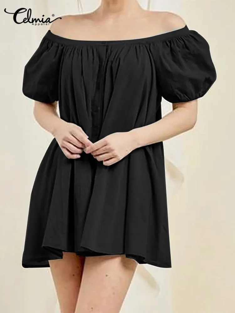 

Пикантное короткое платье Celmia с пышными короткими рукавами, модное женское летнее платье, свободное женское платье мини с квадратным вырез...