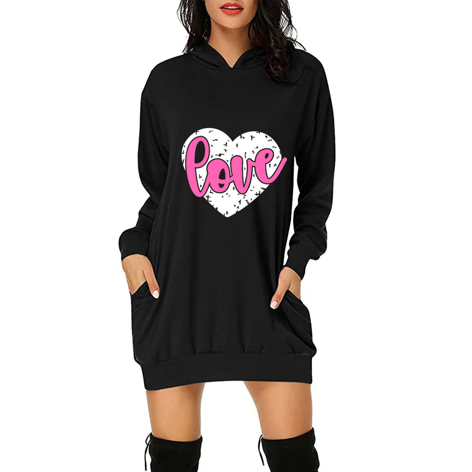 

Women's Fashion Dresses Hoodie Bag Hip Pocket Print Dress Hoodie Fashion Dress Loose Casual Warm Soft Tartan Dresses for Women