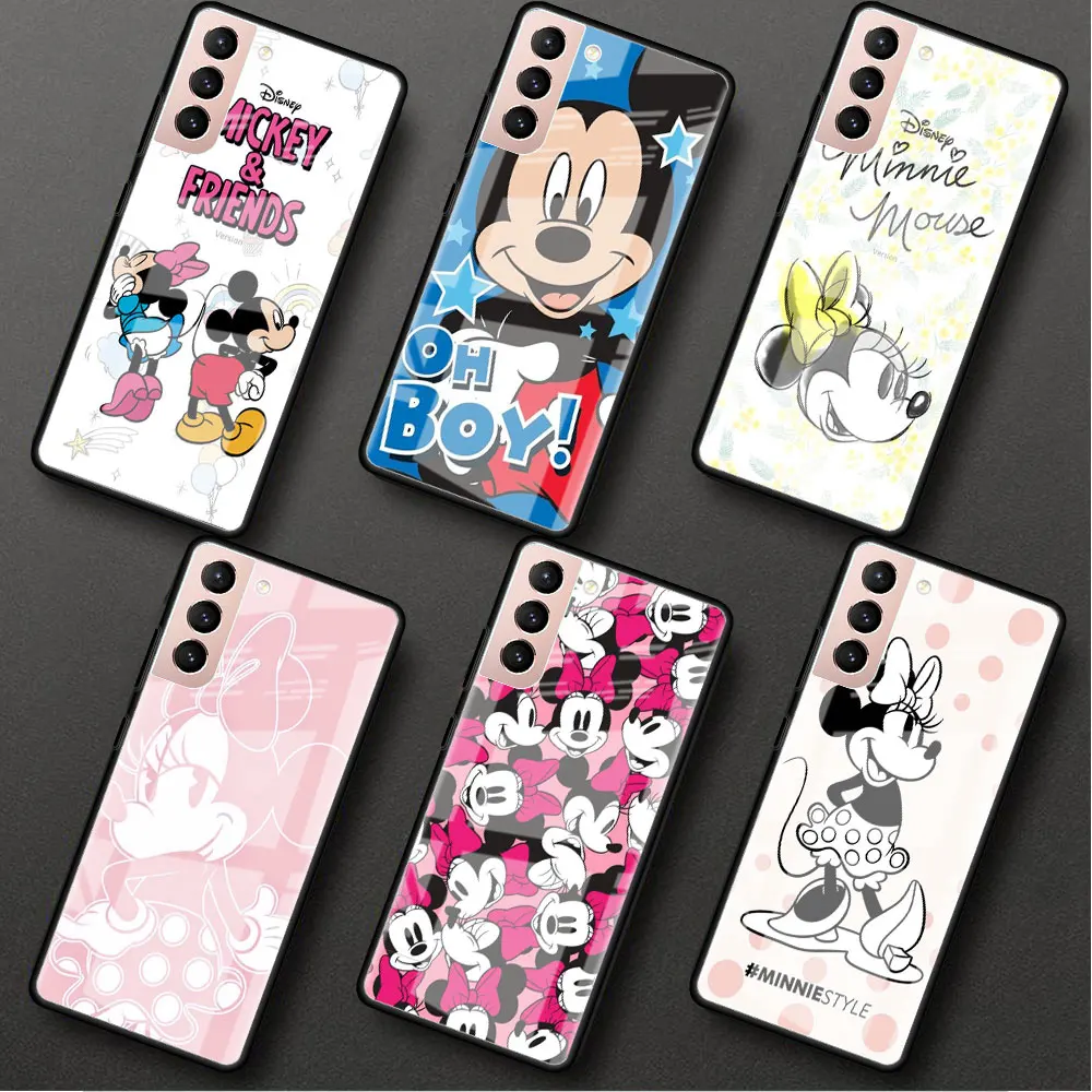 

Glass Case For Samsung Galaxy S22 S20 FE S21 Plus Phone Cover S10 5G S9 Note 20 Ultra 10 Lite Shell Mickey Minnie Cute