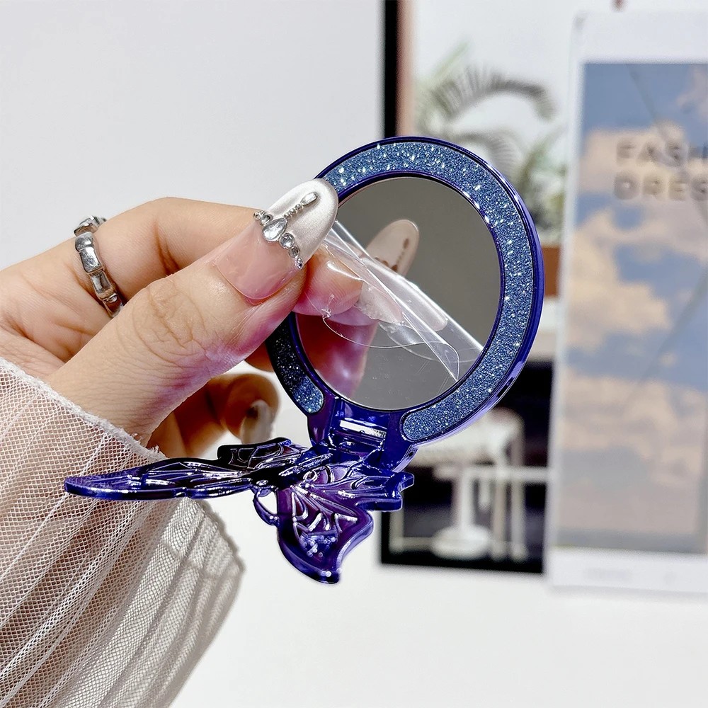 Фото Универсальная подставка для телефона, блестящая бабочка, держатель для мобильного телефона, кольцевая ручка, круглая зеркальная подставка для iPhone, Samsung, Xiaomi №4