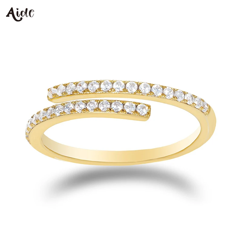 Aide Presale Solid Gold Jewelry 9K/10K/14K/18K/24K Gold Shimmering Zircons Pave Setting Adjustable Rings for Women Wedding Ring