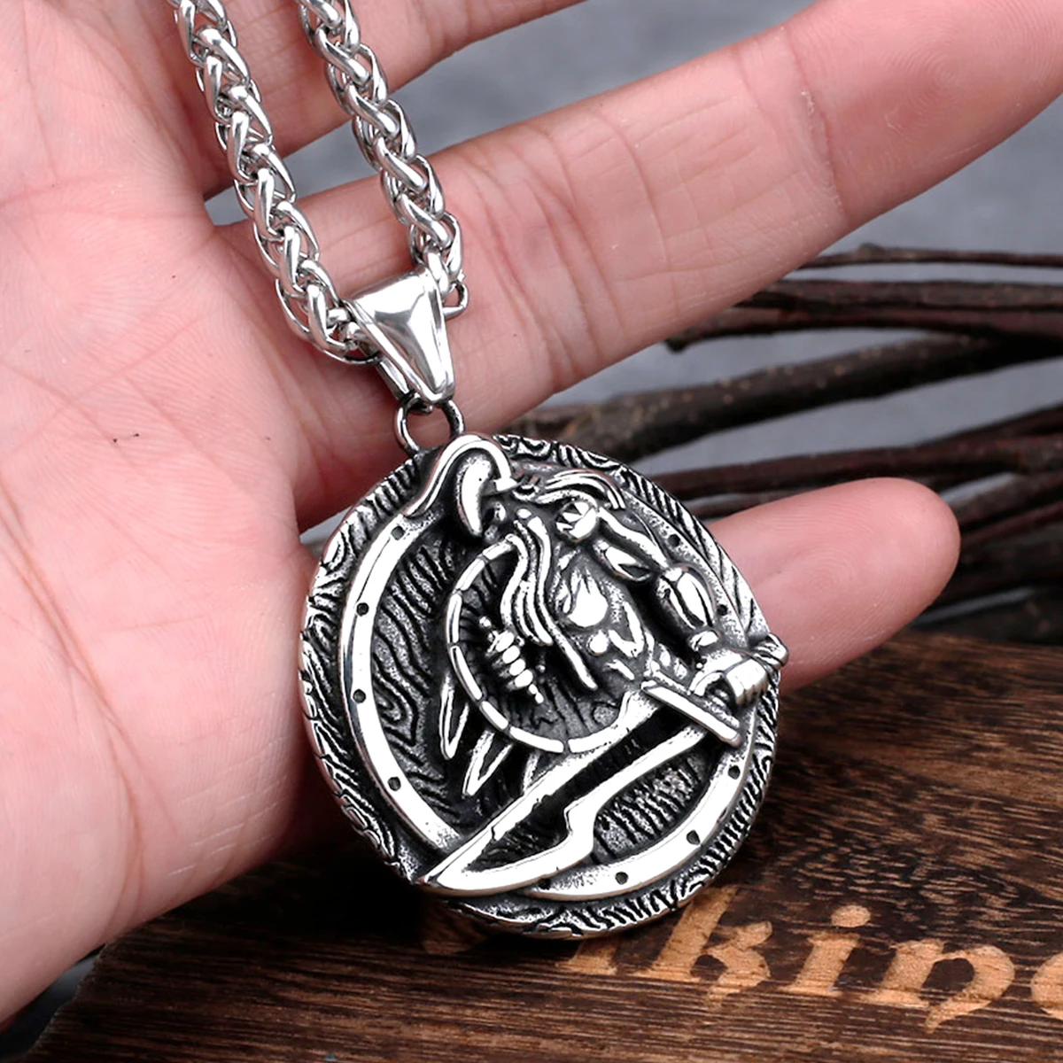 

Nordic Viking Warrior Shield Sword Necklace Stainless Steel Men Vintage Fashion Odin Amulet Pendant Charm Biker Jewelry As Gift