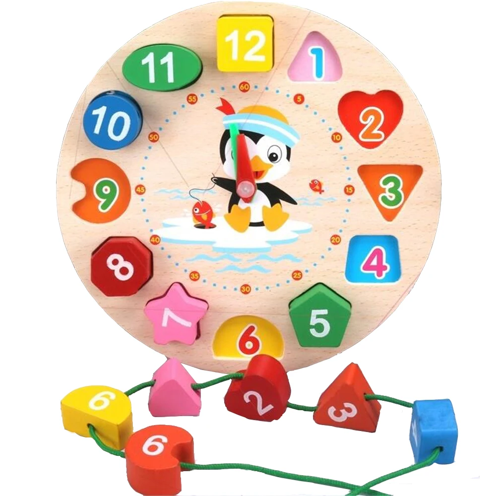 

Montessori Children's Toys Jigsaw Educational Wooden Beaded Geometry Digital Clock Puzzles Gadgets Matching Clock Toy