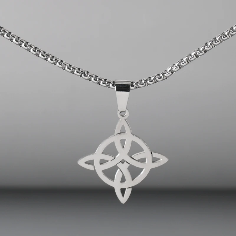 

Black Stainless Steel Irish Witch Knot Necklace For Men Women Silver Color Witchcraft Celtic Knot Pendant Necklaces