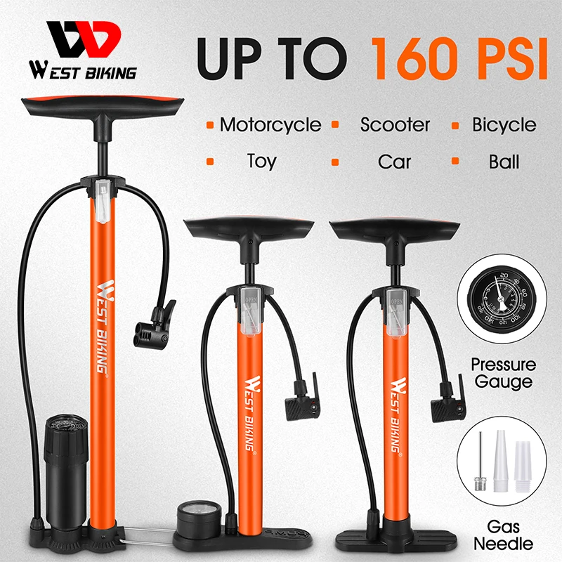 

WEST BIKING Bike Ball Pump Inflator Bicycle Floor Pump with Gauge for Presta and Schrader Bicycle Pump Valves-160Psi Max