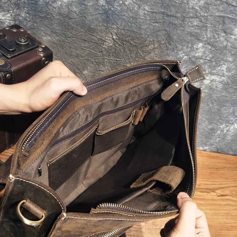 NEWEEKEND Men's Bag Genuine Leather Men Briefcase for Laptop 15.6 Messenger Men's Leather Bag Business Portfolio for Document