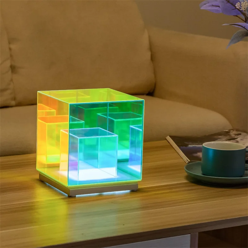 

Современная креативная маленькая настольная лампа для фотографий, искусственный куб, акриловый куб, настольные лампы, коробка для магических кубиков, персонализированная настольная фотолампа