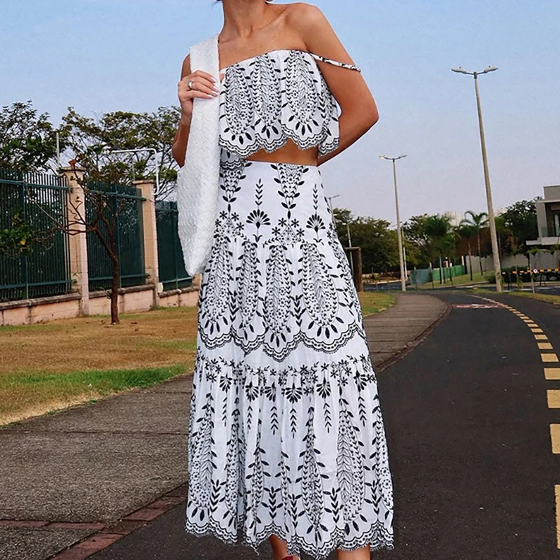 Сексуальные подтяжки с открытыми плечами топы и длинные юбки элегантные костюмы