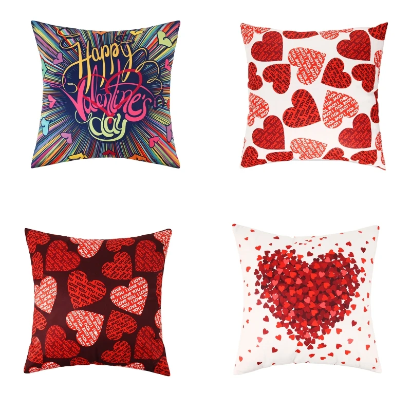 

New Valentines Day Pillow Cover 45x45cm Love Heart Pattern Pillows Case for Home Festival Party Bed Sofa Chair Decoration