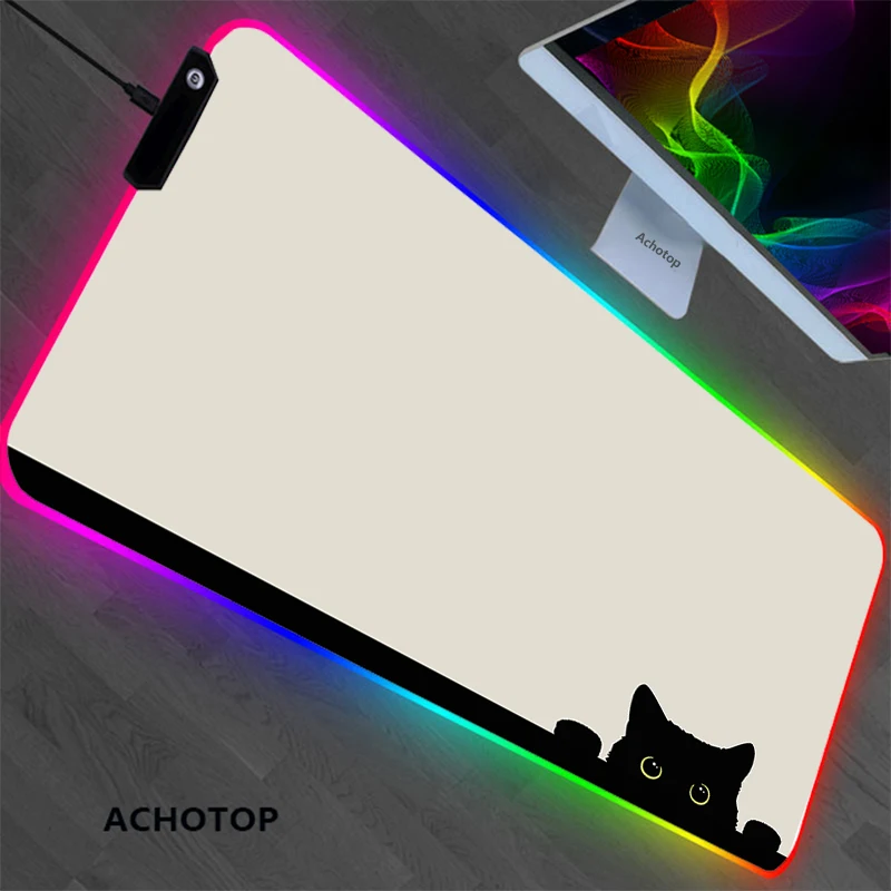 

RGB kawaii черный коврик для мыши в виде кота, большой компьютерный коврик для клавиатуры, ноутбука, светодиодный xxxl игровые аксессуары, Настольный коврик, коврик для мыши, милый коврик с usb