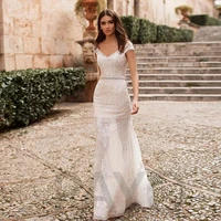 luxury mermaid wedding dress beading sashes exquisite appliques buttons tulle glitter princess vestido de novia for women
