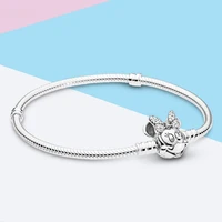 crystal minnie charms bracelet men silver color basic snake chain bangle for women mickey beads for jewelry making diy accessory