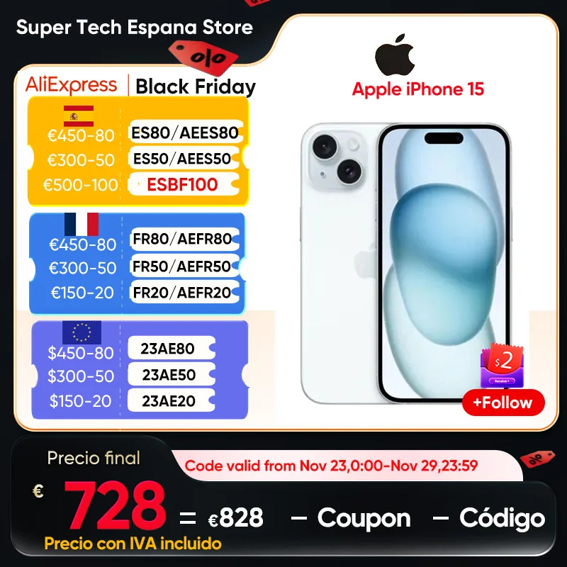 Apple-teléfono inteligente iPhone 14, smartphone con 6GB de RAM, 128GB /256GB de ROM, Dual eSIM, pantalla OLED de 6,1 pulgadas, identificación facial, NFC, A15, 5G