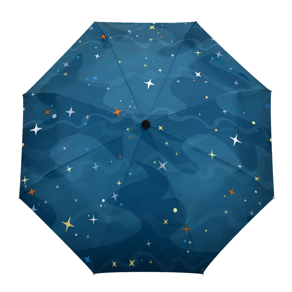 

Blue Ocean Sky Stars Automatic Umbrella Men Women Rain Windproof Outdoor Travel Sun Three Folding Umbrellas 8 Ribs Gift Parasol