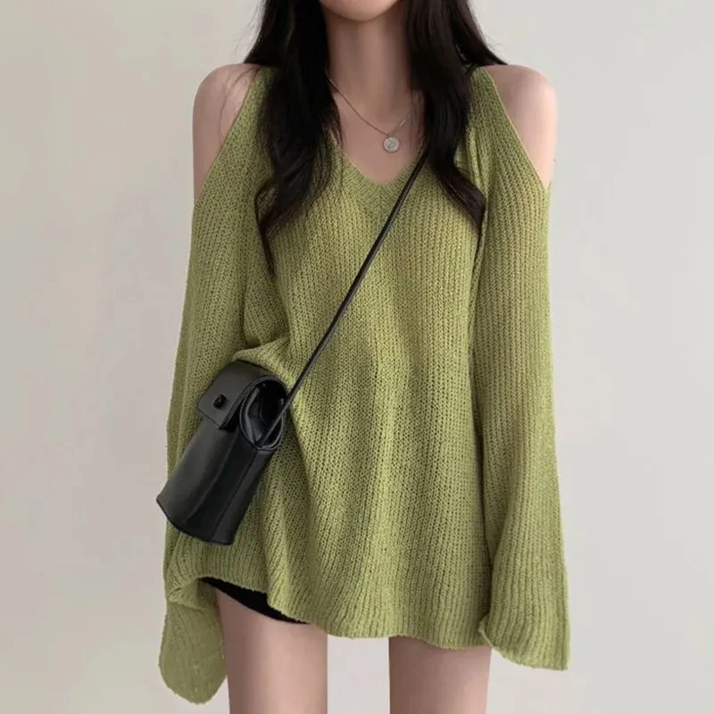 

Yasuk Spring Summer Autumn Fashion Casual Solid Hollow Out Pullover Women's Soft Slim Tees Knitted Gentle Sexy Loose Sweater Top
