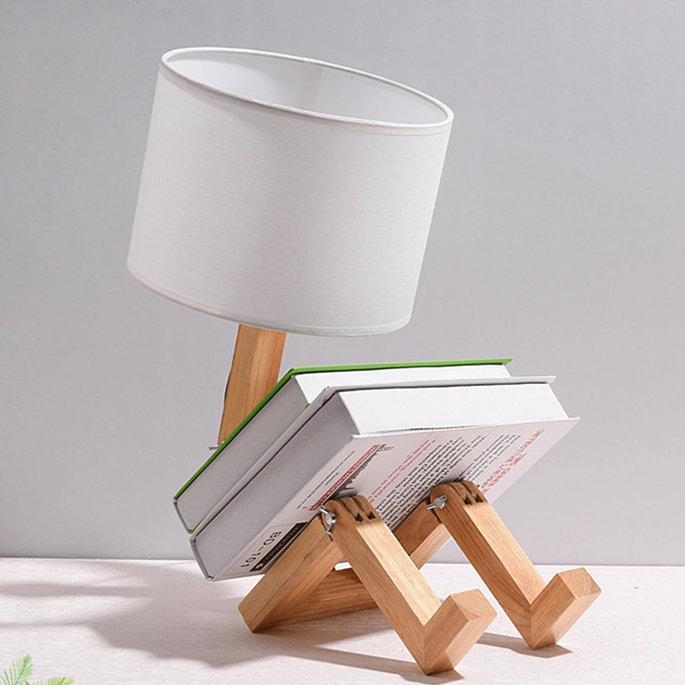 

Robot Shape Folding Night Lights Energy Saving Wooden Decoration Lamp Fabric Lampshade Home Appliance for College Dormitory