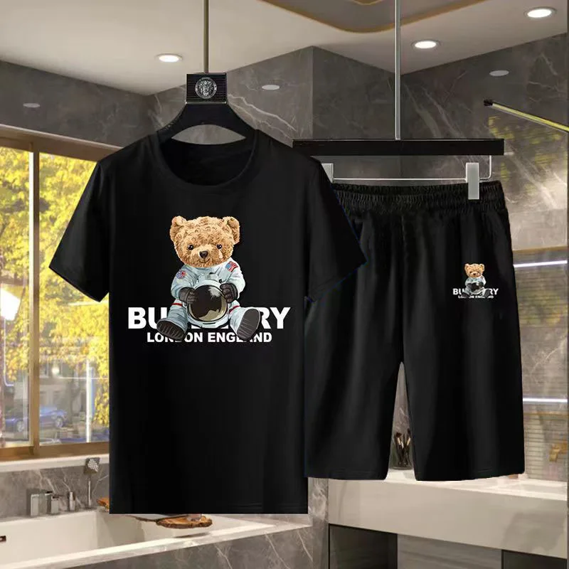 2023 Summer Men Sports Suit Run Fitness Short Sleeved Thin Breathable T-shirt Tops Shorts Two Piece Set Youth Fashion Sportswear