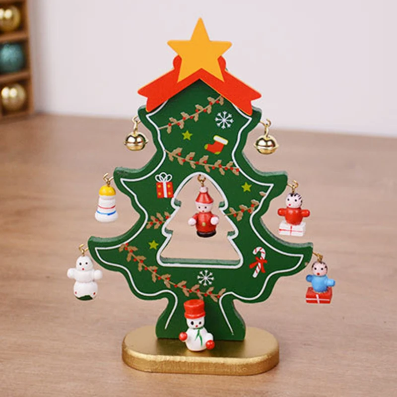 

1Pc Christmas Monolithic Wooden Christmas Tree Desktop DIY Small Mini Christmas Tree Decor Scene Window Decoration