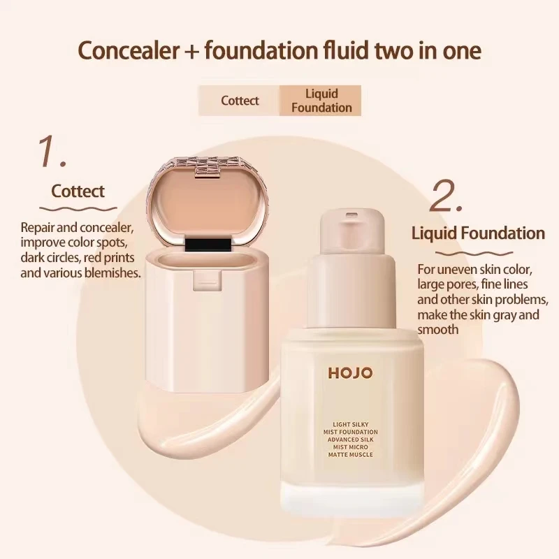 

HOJO 2 in 1 Base Face Liquid mist Foundation Cream Full Coverage Concealer Oil-control Soft Makeup moisturizing brightenSkincare