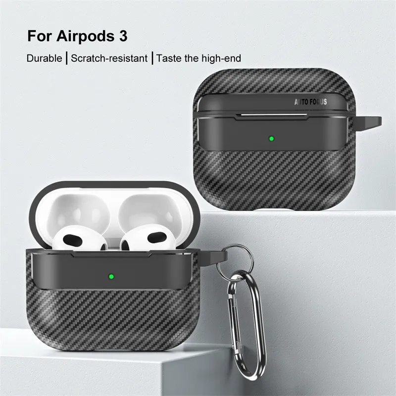 

For Airpods 3 Carbon Fiber Bluetooth Wireless Earphone Protective Case for Apple Air Pods 1 2 Pro2 Pro 2 Box Bag With Buckle