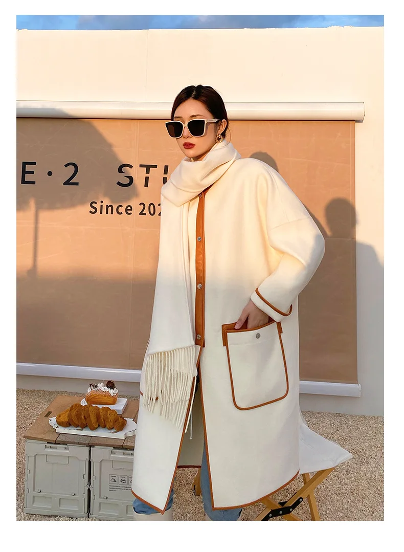 

Новинка Зима 2023 шарф из 100% натуральной овечьей шерсти роскошный дизайн с двойным смешанным лицом кашемировое длинное шерстяное пальто особ...