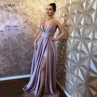 lorie dubai pleated formal evening dresses v neck backless a line bridal prom gowns side slit ruched sleeveless celebrity gown