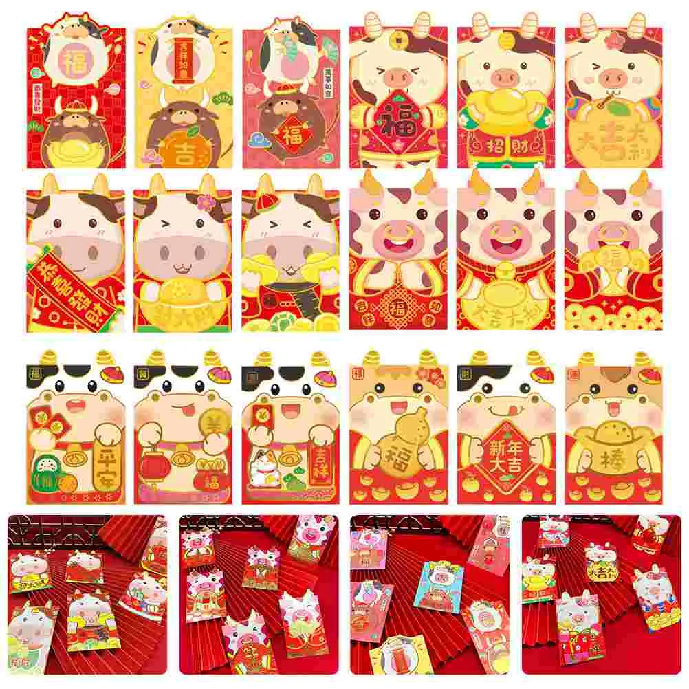 

Red Chinese Money Year Envelope Spring Packet Cattle 2021 Pouches Gift Gifts Pouch Cartoon Envelopes Bao Hong Lucky New Packets