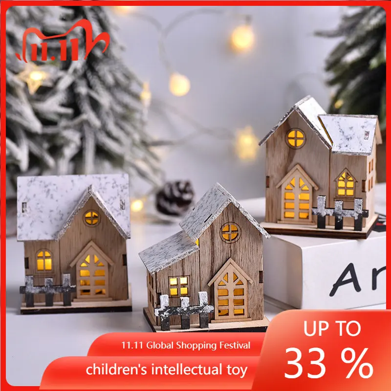 

Новый рождественский светящийся домик, светодиодный деревянный Рождественский маленький домик, рождественские настольные украшения, Рожд...