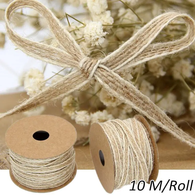 

10M/Roll Jute Burlap Rolls Hessian Ribbon with Lace Vintage Rustic Wedding Decoration Silk Lace Hemp Rope Decor Bandwidth Linen