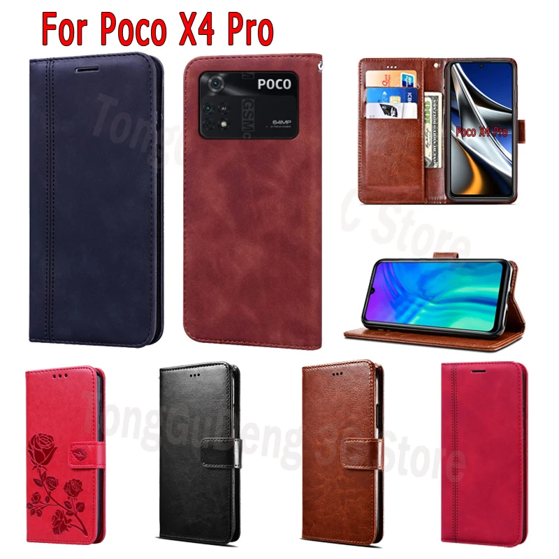 for xiaomi poco x4 pro 5g case magnetic card stand flip leather wallet phone protective book cover for poco x 4 pro case etui free global shipping