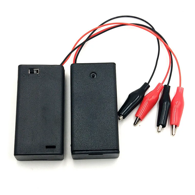 

300pcs/lot MasterFire Plastic Battery Storage Case for 2 x 1.5V AA Batteries Box Holder Cover With Switch Alligator Clips