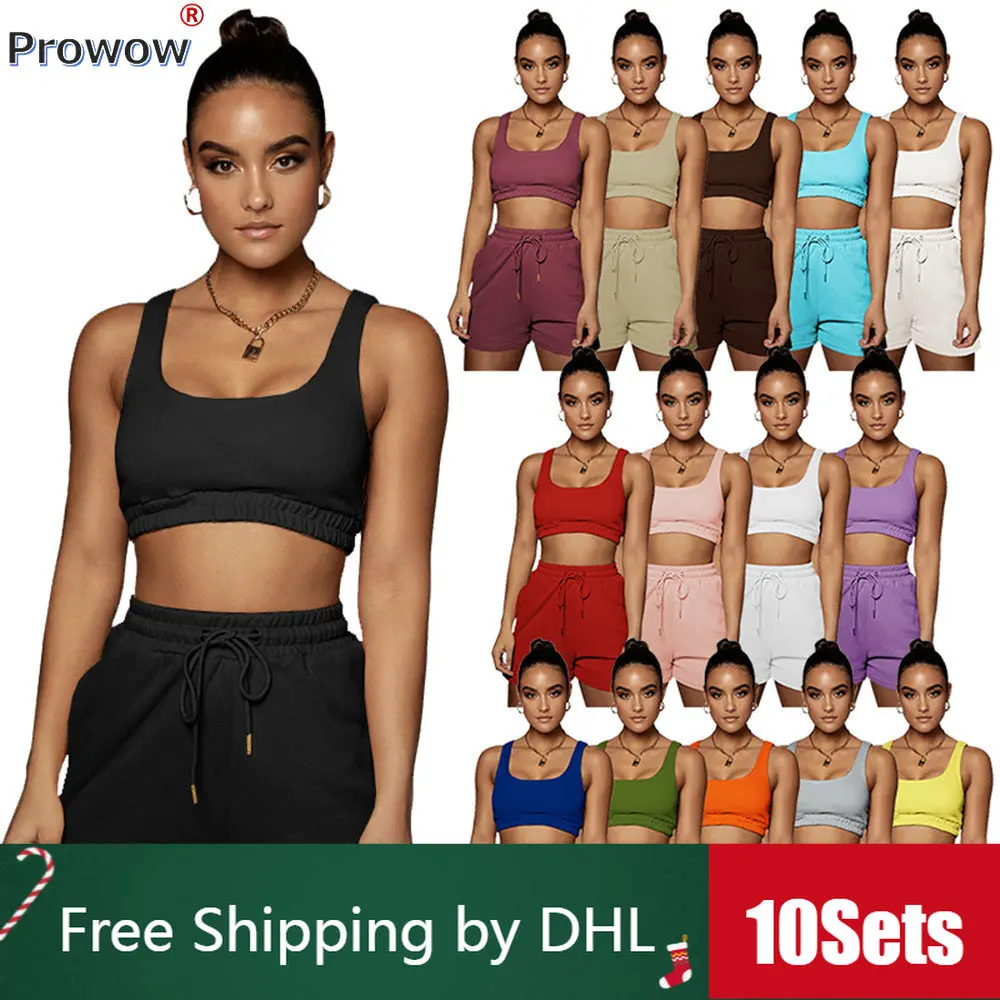 

10 комплектов, Женские однотонные спортивные эластичные шорты на шнуровке