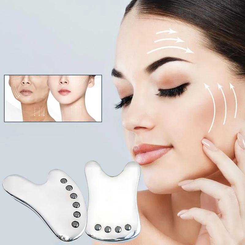 

Stainless Steel Scraper Facial Massage Gua Sha Tool Face Lift Anti-Aging Skin Tightening Cooling Metal Contour Reduce Puffiness