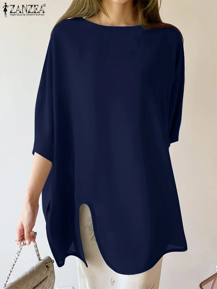 

ZANZEA 2022 Women Shirts Female Loose Oversized Blouses Ladies O Neck Short Sleeve Tops Casual Solid Fahsion OL Blusas Chemise