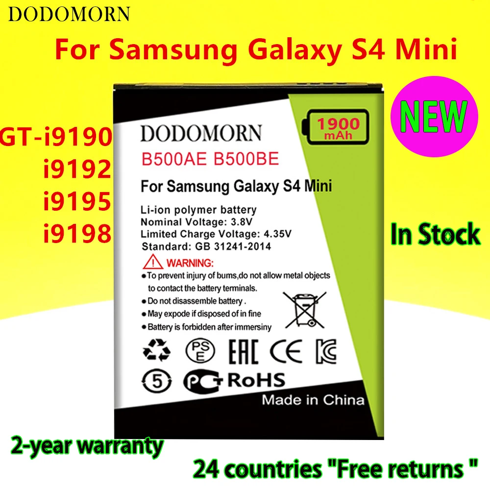 DODOMORN New B500BE 1900 mAh Battery For Samsung Galaxy S4 Mini GT-i9190 i9192 i9198 i9195 High Quality +Tracking Number