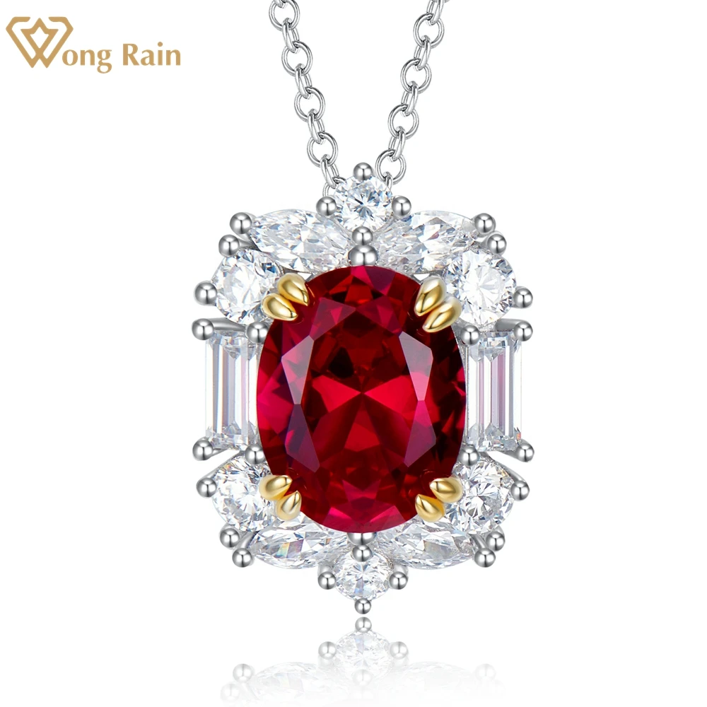 

Wong Rain Vintage 100% 925 Sterling Silver Ruby High Carbon Diamonds Gemstone Pendant Necklace For Women Fine Jewelry Wholesale