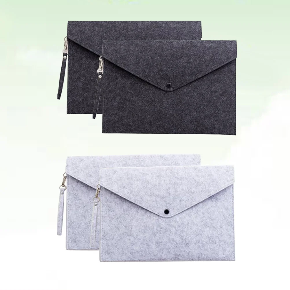 

4 Pcs ID Folder Business Envelopes A4 Document Snap Type Felt File Letter Briefcase Bag Loop Travel