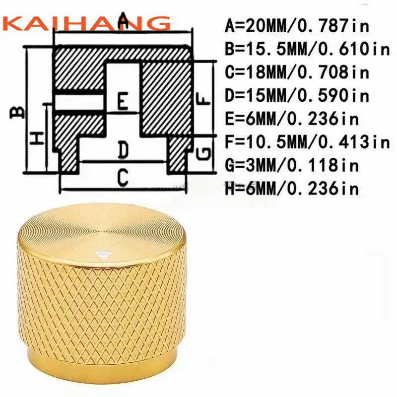 1 шт., 20*15,5 мм, полностью алюминиевая ручка с накаткой, ручка потенциометра, панель, ручка управления, колпачок с круглым отверстием 6 мм