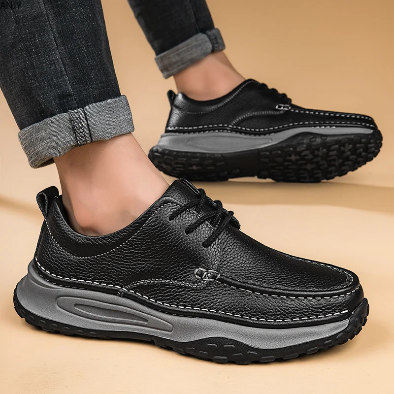 

Мужские рабочие туфли из натуральной ПУ кожи, на шнуровке