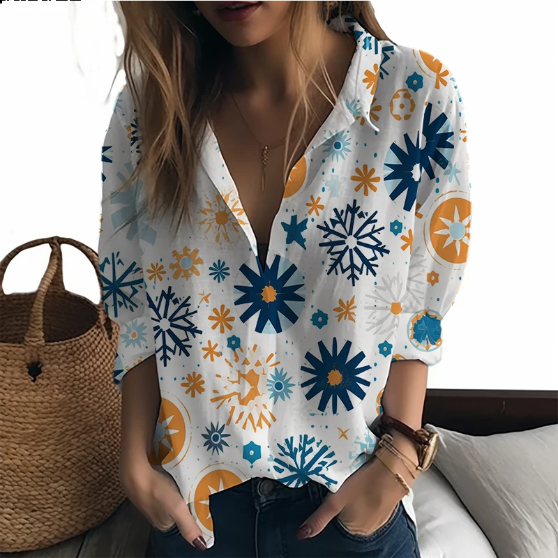 

New lady shirt Snowflake element 3D printed lady shirt casual style ladies shirt fashion trend women's shirt